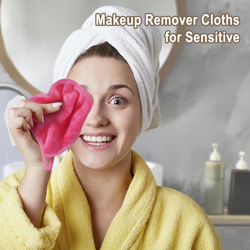 KODAMO Makeup Remover Cloth, Reusable Makeup Remover Pads Washable Travel Bag, Microfiber Makeup Removal Face Wash Cloths with Just Water, Gentle Soft,12 Pack, Pink - Image 2